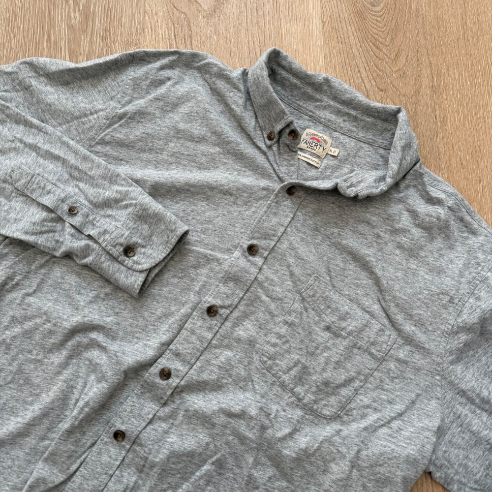 Faherty Movement Button Down Shirt Mens‎ XL Grey 100% Organic Cotton LS Pocket